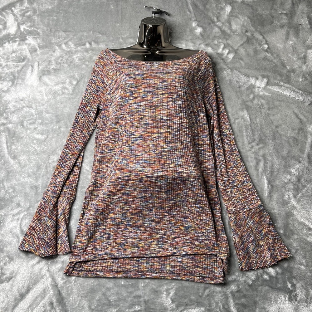 Akemi + Kin Shirt Women Size Medium‎ Multi Off Shoulder Flare Sleeve Tunic Top
